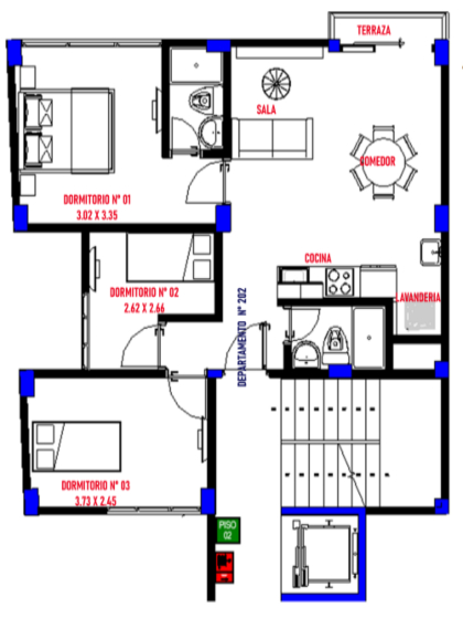 TIPO A<br>DEPARTAMENTO FLAT N° 102<br>73 m²*